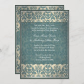 Uitnodiging tot Vintage Blue Damask Wedding (Voorkant / Achterkant)