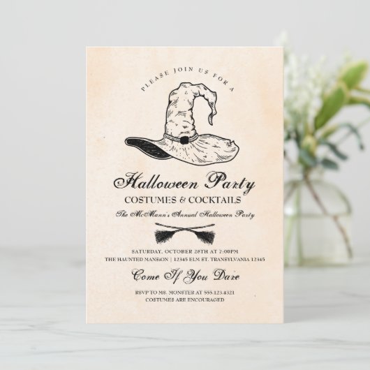 Uitnodiging tot Vintage-heks-partij (Staand voorkant)