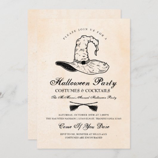 Uitnodiging tot Vintage-heks-partij (Voorkant / Achterkant)