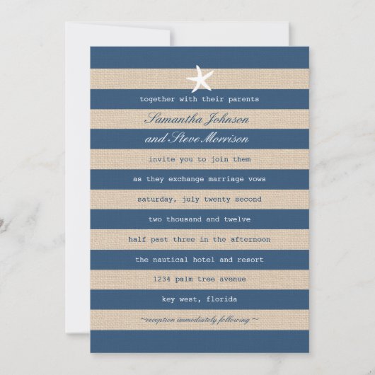 Uitnodiging tot Vintage Ocean Stripes Wedding (Voorkant)