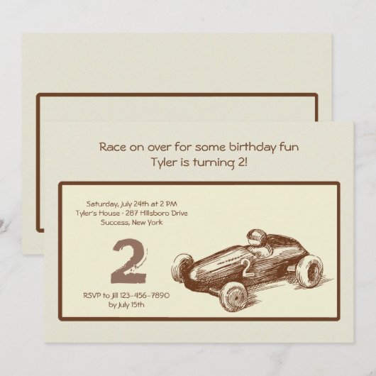 Uitnodiging tot Vintage-Race-auto (Voorkant / Achterkant)