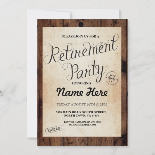 Uitnodiging tot Vintage van retirement Party Wood (Voorkant)