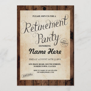 Uitnodiging tot Vintage van retirement Party Wood