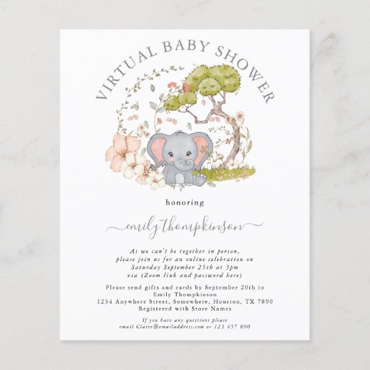 Uitnodiging tot virtueel Baby shower via budget (Voorkant)