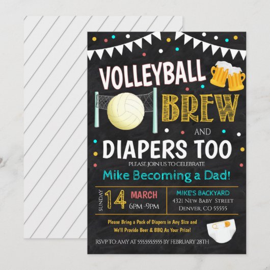 Uitnodiging tot volleybal en Baby shower beer (Voorkant / Achterkant)