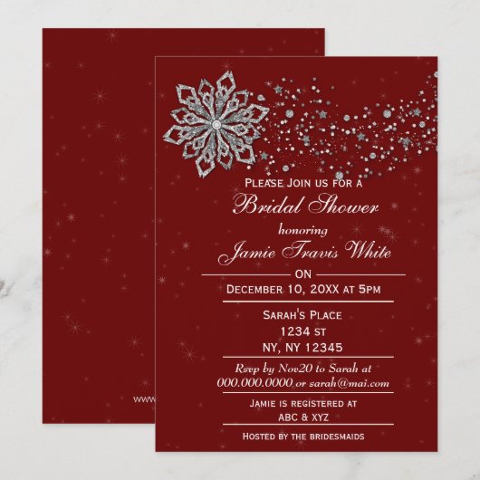 Uitnodiging tot Vrijgezellenfeest voor rode en zil (Voorkant / Achterkant)