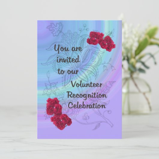 Uitnodiging tot vrijwilligerserkenning Rode anjers (Staand voorkant)