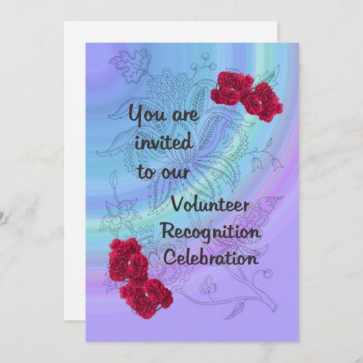 Uitnodiging tot vrijwilligerserkenning Rode anjers (Voorkant / Achterkant)