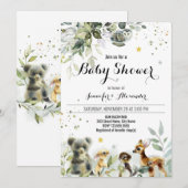 Uitnodiging tot Waterverf Baby shower Woodland (Voorkant / Achterkant)