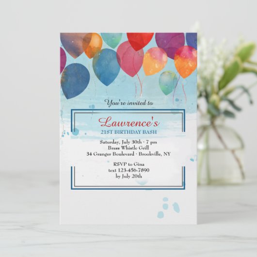 Uitnodiging tot waterverf-ballonnen (Staand voorkant)