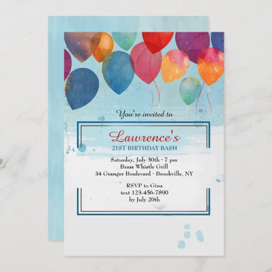 Uitnodiging tot waterverf-ballonnen (Voorkant / Achterkant)