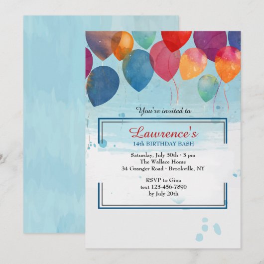 Uitnodiging tot waterverf-ballonnen (Voorkant / Achterkant)