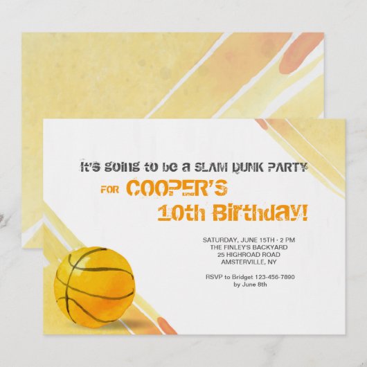 Uitnodiging tot Waterverf Basketball (Voorkant / Achterkant)