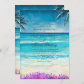 Uitnodiging tot waterverf Beach Blue Ocean Wedding (Voorkant / Achterkant)