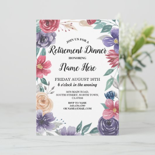 Uitnodiging tot waterverf bloemen Uittredingsparti (Staand voorkant)