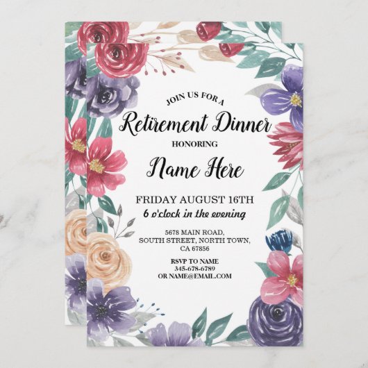 Uitnodiging tot waterverf bloemen Uittredingsparti (Voorkant / Achterkant)