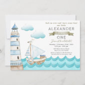 Uitnodiging tot waterverf Nautical Birthday Party (Voorkant)