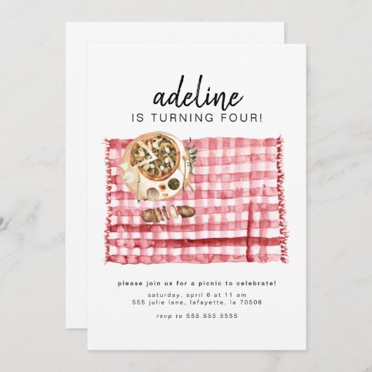 Uitnodiging tot waterverf Picnic Birthday (Voorkant / Achterkant)