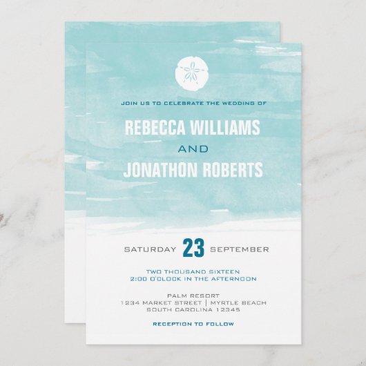 Uitnodiging tot waterverf Sand Dollar (Voorkant / Achterkant)