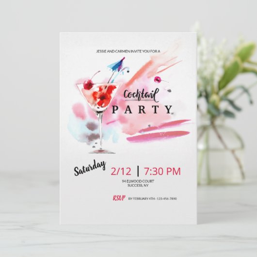Uitnodiging tot Waterverf van cocktail Party (Staand voorkant)