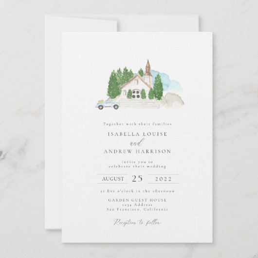 Uitnodiging tot Waterverf van de bruiloft (Voorkant)