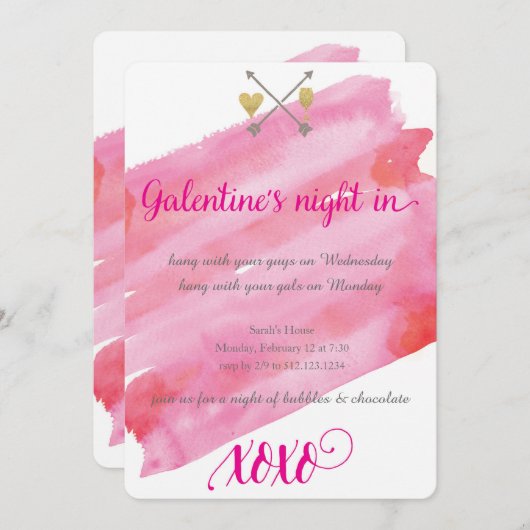 Uitnodiging tot Waterverf van Galentine (Voorkant / Achterkant)