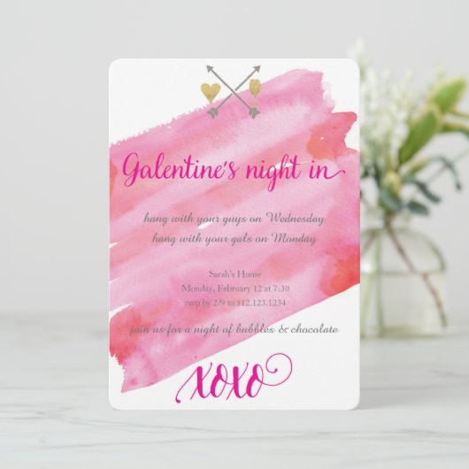 Uitnodiging tot Waterverf van Galentine (Staand voorkant)