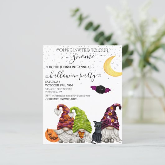 Uitnodiging tot Waterverf van Gnome Halloween Part (Staand voorkant)