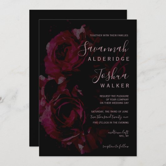 Uitnodiging tot Waterverf van het huwelijk tussen  (Voorkant / Achterkant)