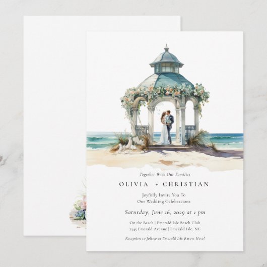 Uitnodiging tot waterverf van het strand (Voorkant / Achterkant)