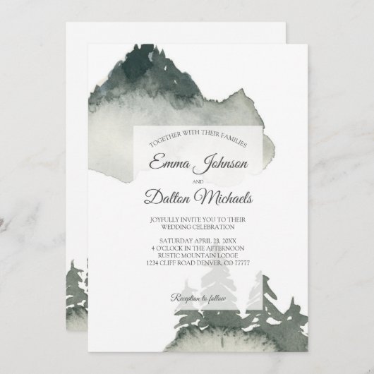 Uitnodiging tot Waterverf van Rustic Mountain (Voorkant / Achterkant)