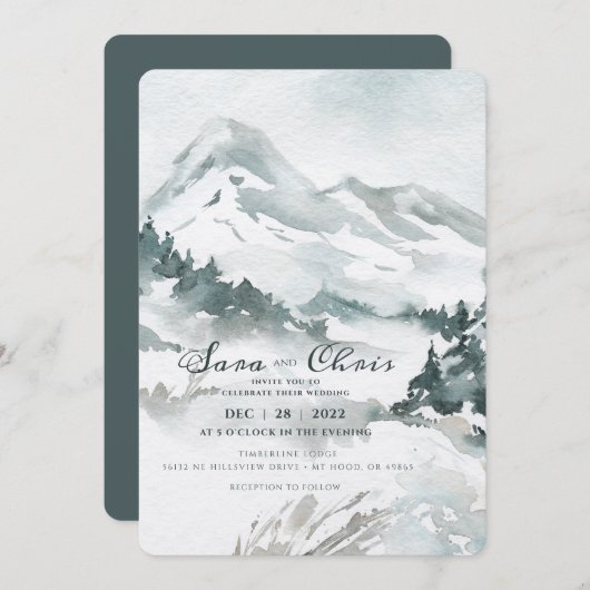 Uitnodiging tot Waterverf van Snowy Moutain (Voorkant / Achterkant)