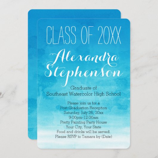 Uitnodiging tot Waterverf van Turquoise Graduation (Voorkant / Achterkant)