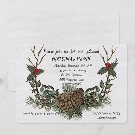 Uitnodiging tot Waterverf voor kerstfeestdagen (Voorkant / Achterkant)