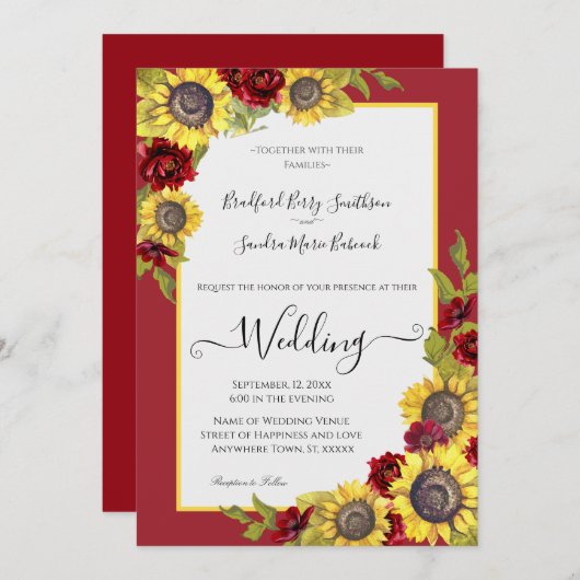 Uitnodiging tot weddenschap met bijtende Gele Zonn (Voorkant / Achterkant)