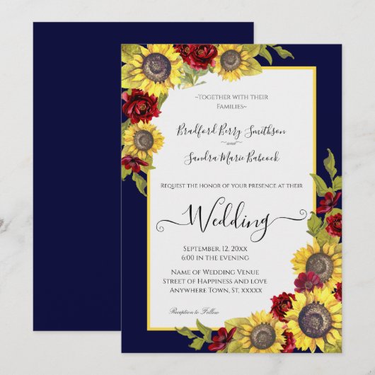 Uitnodiging tot weddenschap met bijtende Gele Zonn (Voorkant / Achterkant)