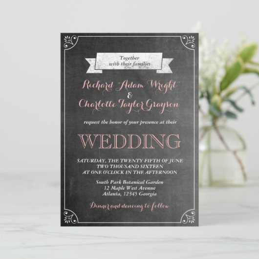  uitnodiging tot weddenschap met Chalkboard (Staand voorkant)