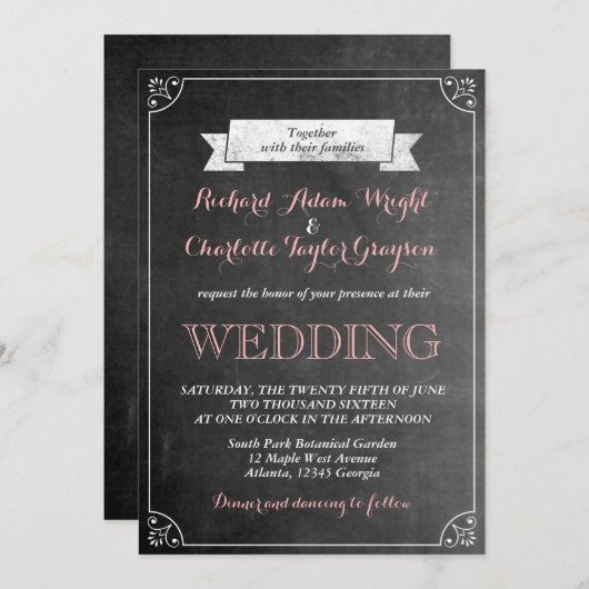  uitnodiging tot weddenschap met Chalkboard (Voorkant / Achterkant)
