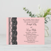 Uitnodiging tot weddenschap met Franse kant (roze) (Staand voorkant)