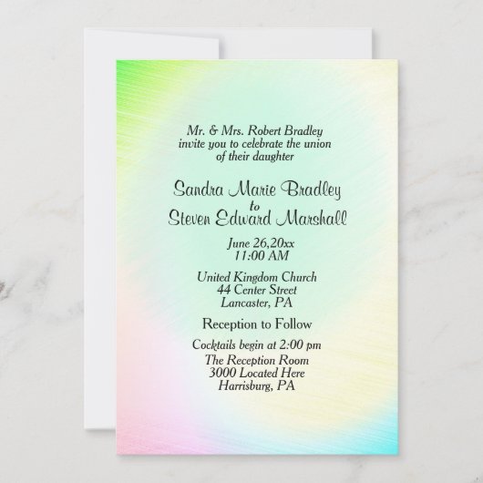 Uitnodiging tot weddenschap met pasteelregenboog (Voorkant)