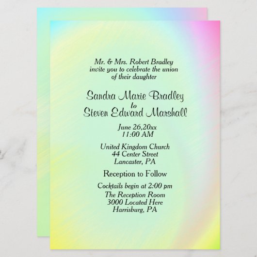 Uitnodiging tot weddenschap met pasteelregenboog (Voorkant / Achterkant)