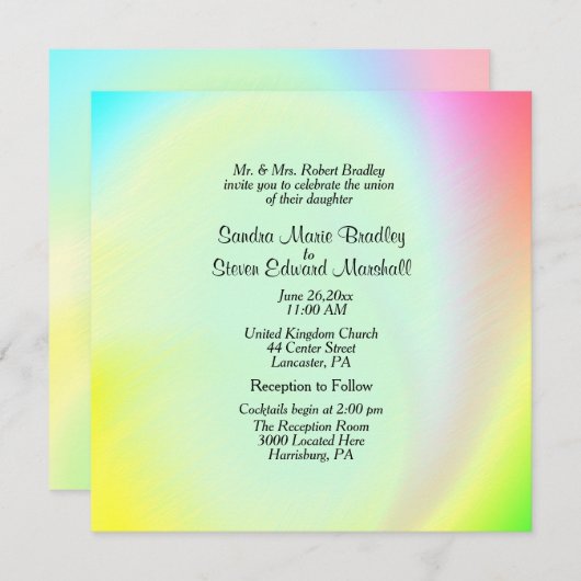 Uitnodiging tot weddenschap met pasteelregenboog (Voorkant / Achterkant)