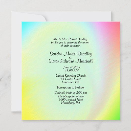 Uitnodiging tot weddenschap met pasteelregenboog (Voorkant)