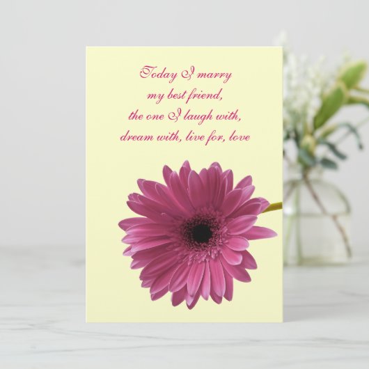 uitnodiging tot weddenschap met roze Gerber Daisy (Staand voorkant)