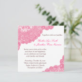 Uitnodiging tot weddenschap met roze kant (Staand voorkant)
