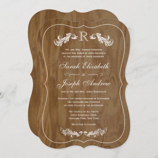 Uitnodiging tot weddenschap met Rustige eikenhout (Voorkant / Achterkant)