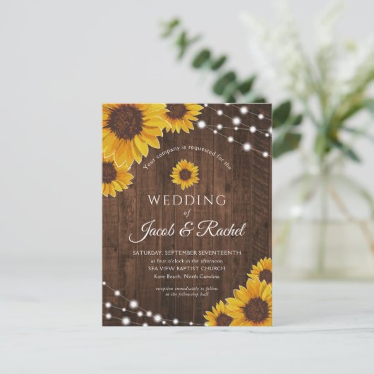 Uitnodiging tot weddenschap tussen Rustic Sunflowe (Staand voorkant)