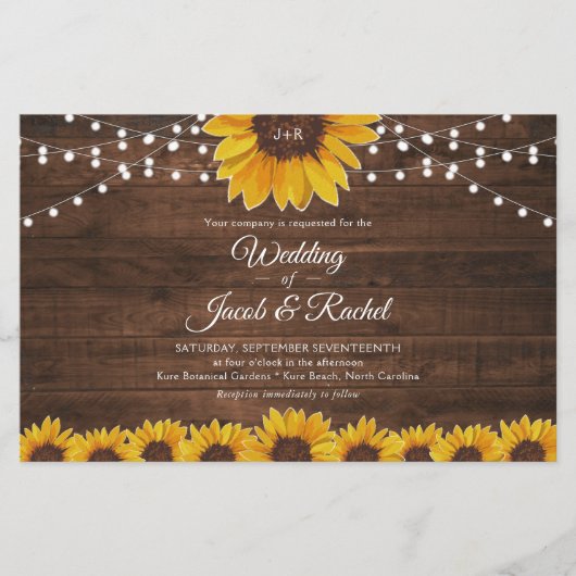 Uitnodiging tot weddenschap tussen Rustic Sunflowe (Voorkant)