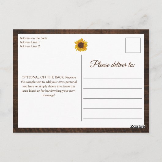 Uitnodiging tot weddenschap tussen Rustic Sunflowe (Achterkant)