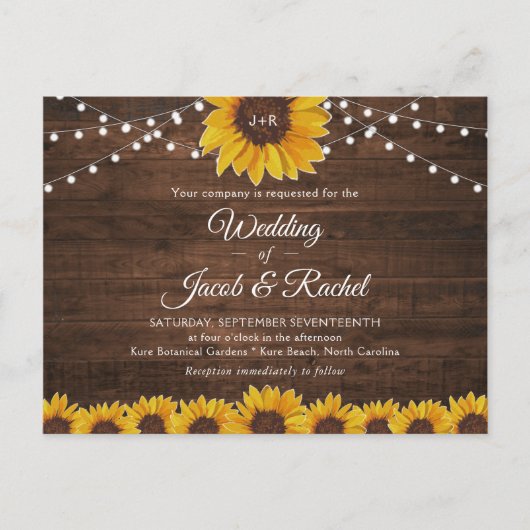 Uitnodiging tot weddenschap tussen Rustic Sunflowe (Voorkant)